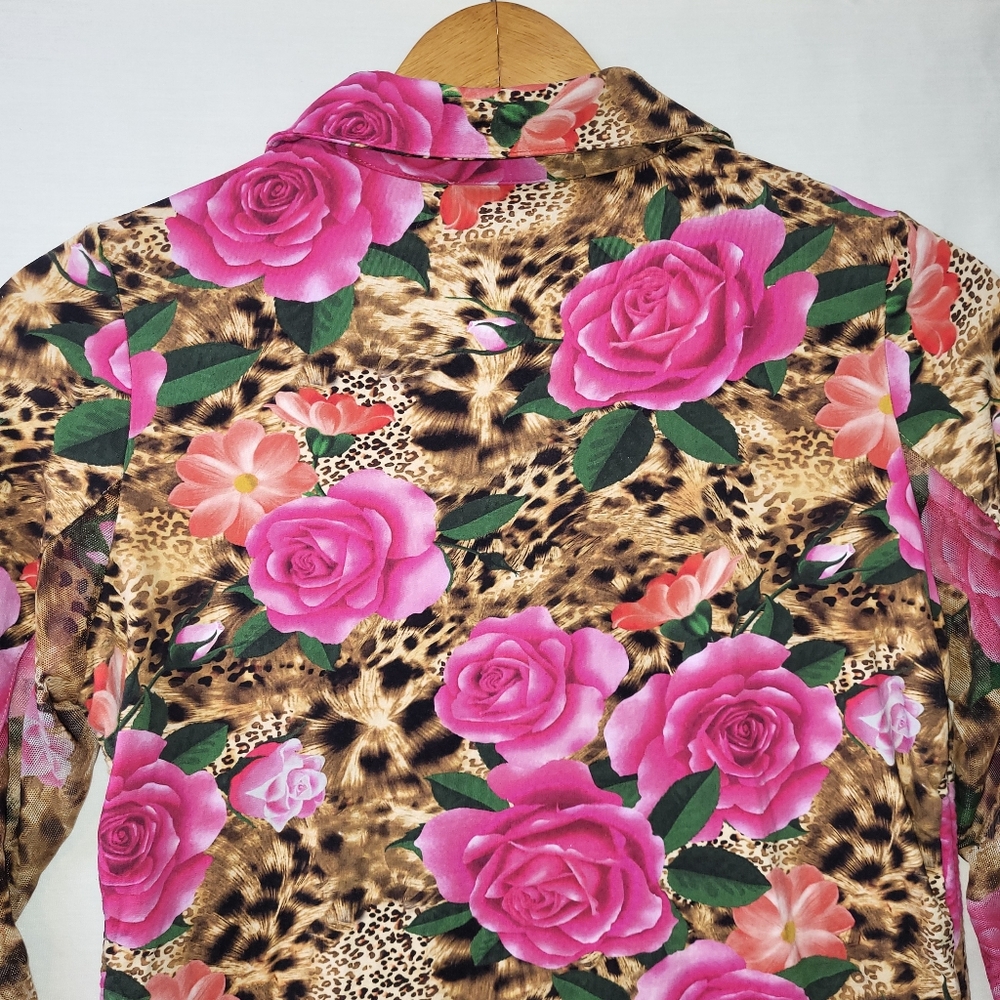IBKUL Jovanna Quarter Zip Ruched Sides Top Women's Size Small Floral Leopard - Picture 4 of 8